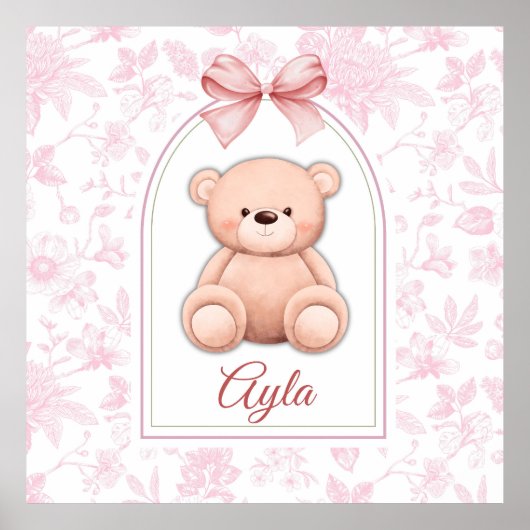 Ayla | Benutzerdefiniertes rosa Teddy-Bär-Kinderzi Poster (Vorne)