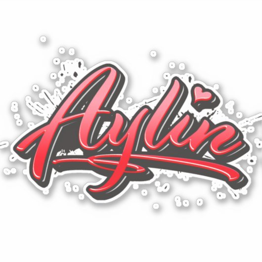 Aylin red Heart Graffiti Aufkleber Sticker (Vorderseite)