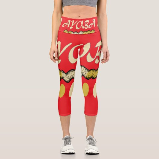 Ayoba afrikanisches Design hell rot und Senf Capri Leggings (Vorderseite)