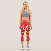 Ayoba afrikanisches Design hell rot und Senf Capri Leggings (Vorderseite)