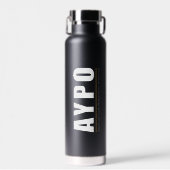 AYPO Wasserflasche schwarz mit weißem Logo Trinkflasche (Vorne)