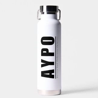 AYPO Wasserflasche weiß mit schwarzem Logo Trinkflasche