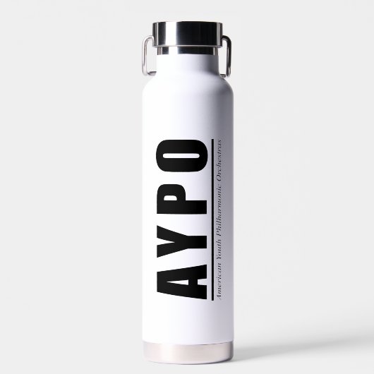 AYPO Wasserflasche weiß mit schwarzem Logo Trinkflasche (Vorne)