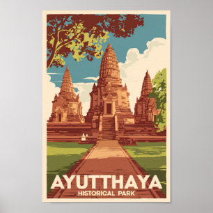 Ayutthaya Historischer Park Illustration Reisen Ku Poster