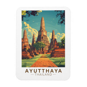 Ayutthaya Thailand Illustration Reise Kunst Vintag Magnet