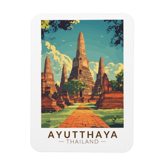 Ayutthaya Thailand Illustration Travel Art Vintag Magnet (Vertikal)