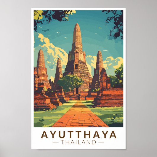 Ayutthaya Thailand Illustration Travel Art Vintag Poster (Vorne)