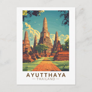 Ayutthaya Thailand Illustration Travel Art Vintag Postkarte