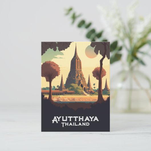 Ayutthaya Thailand Temple Sunset Postkarte (Stehend Vorderseite)