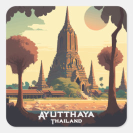 Ayutthaya Thailand Temple Sunset Quadratischer Aufkleber