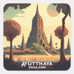 Ayutthaya Thailand Temple Sunset Quadratischer Aufkleber