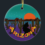 AZ Arizona Christmas Howling Coyote Keramikornament<br><div class="desc">Weihnachten in der Wüste von Arizona - ein lustiges südwestliches Design mit einer bunten Wüste,  Orangenmond,  Saguaros und heulendem Coyote. AZ-Staatsflagge auf der Rückseite</div>