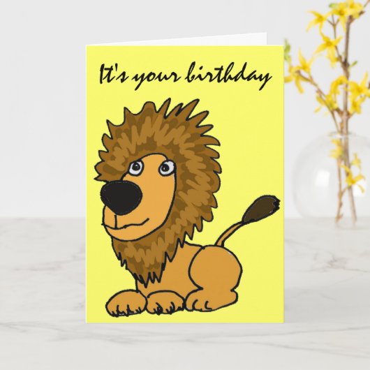 AZ- Funny Lion Birthday Card Karte (Gelbe Blume)