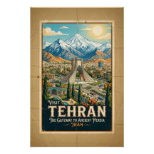 Azadi-Turm & Alborz-Gebirge Iran Reiseplakat