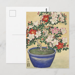 Azalea blühen in der Blume Blue Pot Janpanese Art Postkarte