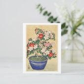 Azalea blühen in Vintagem, blauem Pot Postkarte (Stehend Vorderseite)