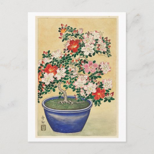Azalea blühen in Vintagem, blauem Pot Postkarte (Vorderseite)