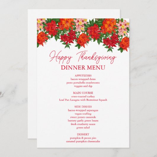 Azalea Fall Erntedank Abendmenü Menükarte (Vorne/Hinten)