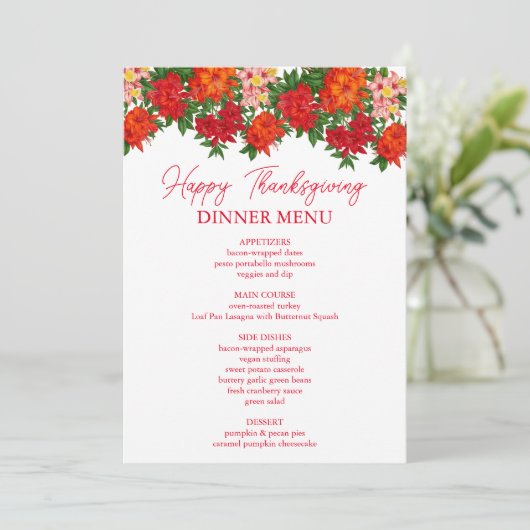 Azalea Fall Erntedank Abendmenü Menükarte (Stehend Vorderseite)