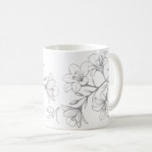Azalea Floral Delikate Bleistift Sketch Kaffeetasse (VorderseiteRechts)