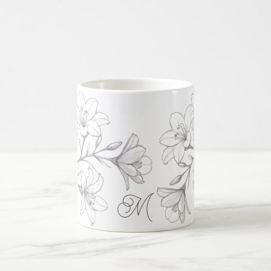 Azalea Floral Delikate Bleistift Sketch Kaffeetasse (Mittel)
