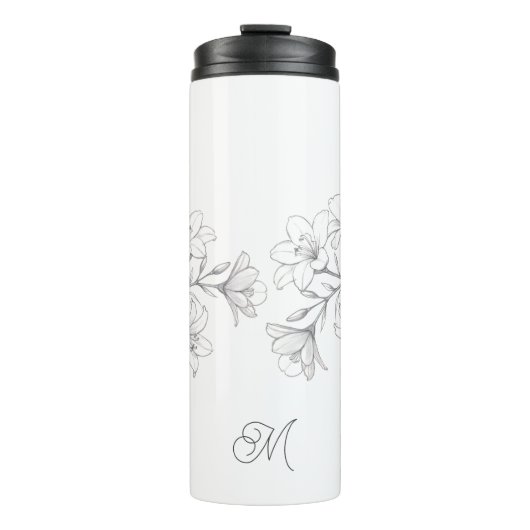 Azalea Floral Delikate Bleistift Sketch Thermosbecher (Vorderseite)