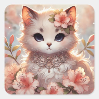 Azalea Princess Cat Quadratischer Aufkleber