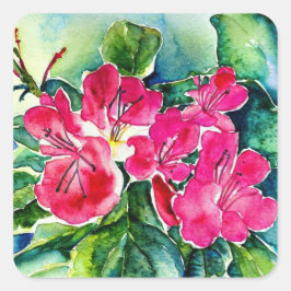Azalea Wasserfarbe Quadratischer Aufkleber