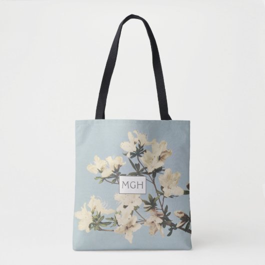 Azaleenblüten in Creme mit Monogramm Tasche (Vorderseite)
