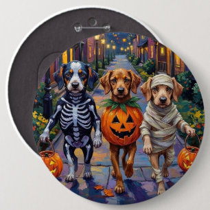 Azawakh-Hunde beim Trick-or-Treat in Halloween-Kos Button