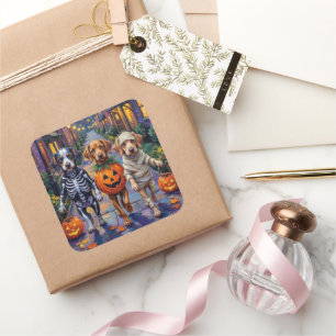 Azawakh-Hunde beim Trick-or-Treat in Halloween-Kos Quadratischer Aufkleber