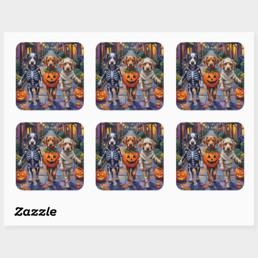 Azawakh Hunde Trick-oder-Treating Halloween-Kostüm Quadratischer Aufkleber (Blatt)