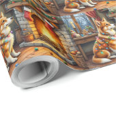 Azawakh Sitting by Fireplace with Christmas Lights Geschenkpapier (Rolleneckpunkt)