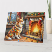 Azawakh Sitting by Fireplace with Christmas Lights Karte (Vorderseite)