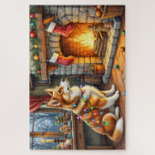Azawakh Sitting by Fireplace with Christmas Lights Puzzle (Vertikal)