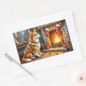 Azawakh Sitting by Fireplace with Christmas Lights Rechteckiger Aufkleber (Umschlag)