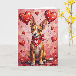 Azawakh Valentinstag Hund sitzt mit Herzen Rot Karte