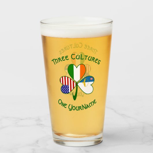 Azorean Irish American Flags Kleeblatt Personalisi Glas (Vorne (Gefüllt))
