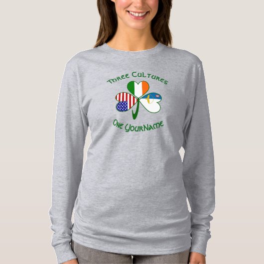 Azorean Irish American Flags Kleeblatt Personalisi T-Shirt (Vorderseite)