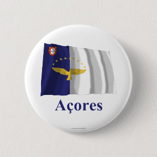 Azoren, die Flagge mit Namen auf portugiesisch Button