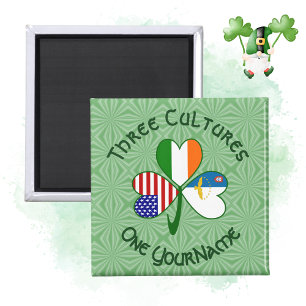 Azoren Irland USA Flaggen Shamrock Personalisiert  Magnet