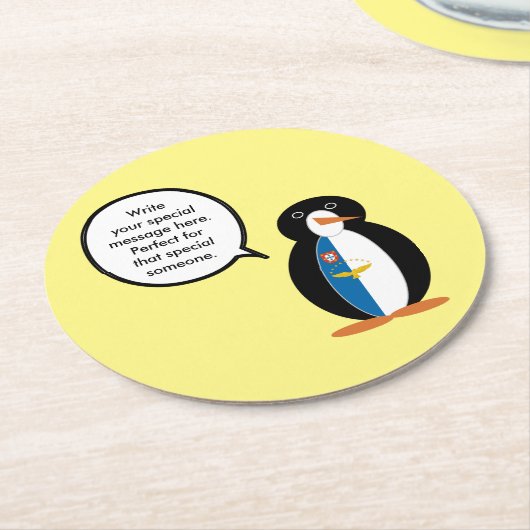 Azoren Vortrag von Penguin Personalisiert Runder Pappuntersetzer (Angewinkelt)