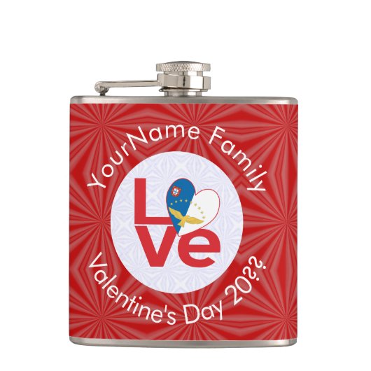 Azorische LOVE-Herd-Flagge Valentinstag Personalis Flachmann (Vorderseite)