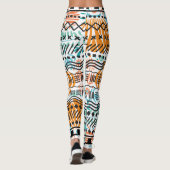 Aztec Abstraktes florales CORAL MINT Schwarzes Mus Leggings (Rückseite)