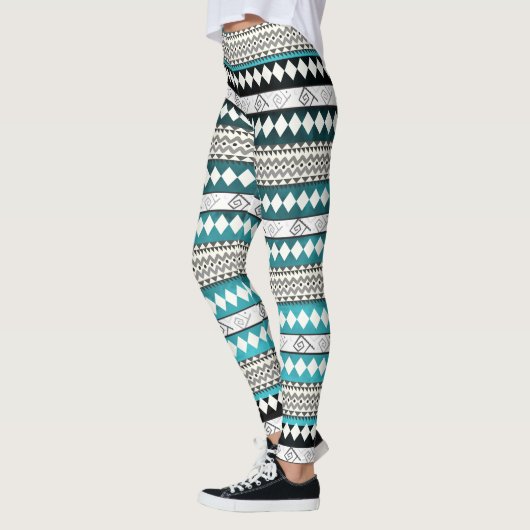 Aztec Aquamarin Blue Geometric Abstraktes Muster Leggings (Links)