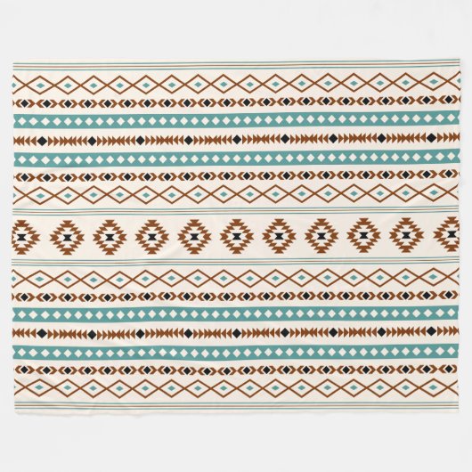 Aztec Aquamarin Ter Blk Crm Mixed Motifs (H-Muster Fleecedecke (Vorderseite (Horizontal))