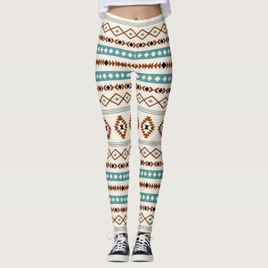 Aztec Aquamarin Terracotta Blk Crm Mixed Motifs Mu Leggings (Vorderseite)