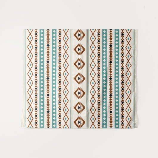 Aztec Aquamarin Terracotta Blk Crm Mixed Motifs Mu Wandteppich (Vorderseite (Horizontal))