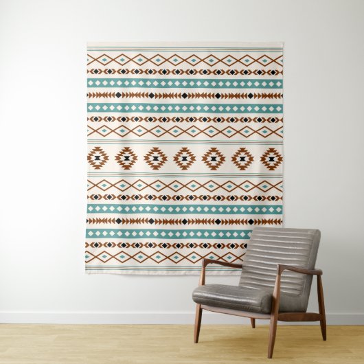 Aztec Aquamarin Terracotta Blk Crm Mixed Motifs Mu Wandteppich (Beispiel)