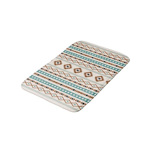 Aztec Aquamarin Terracotta Blk Crm Mixed Motifs (V Badematte (Schrägansicht)